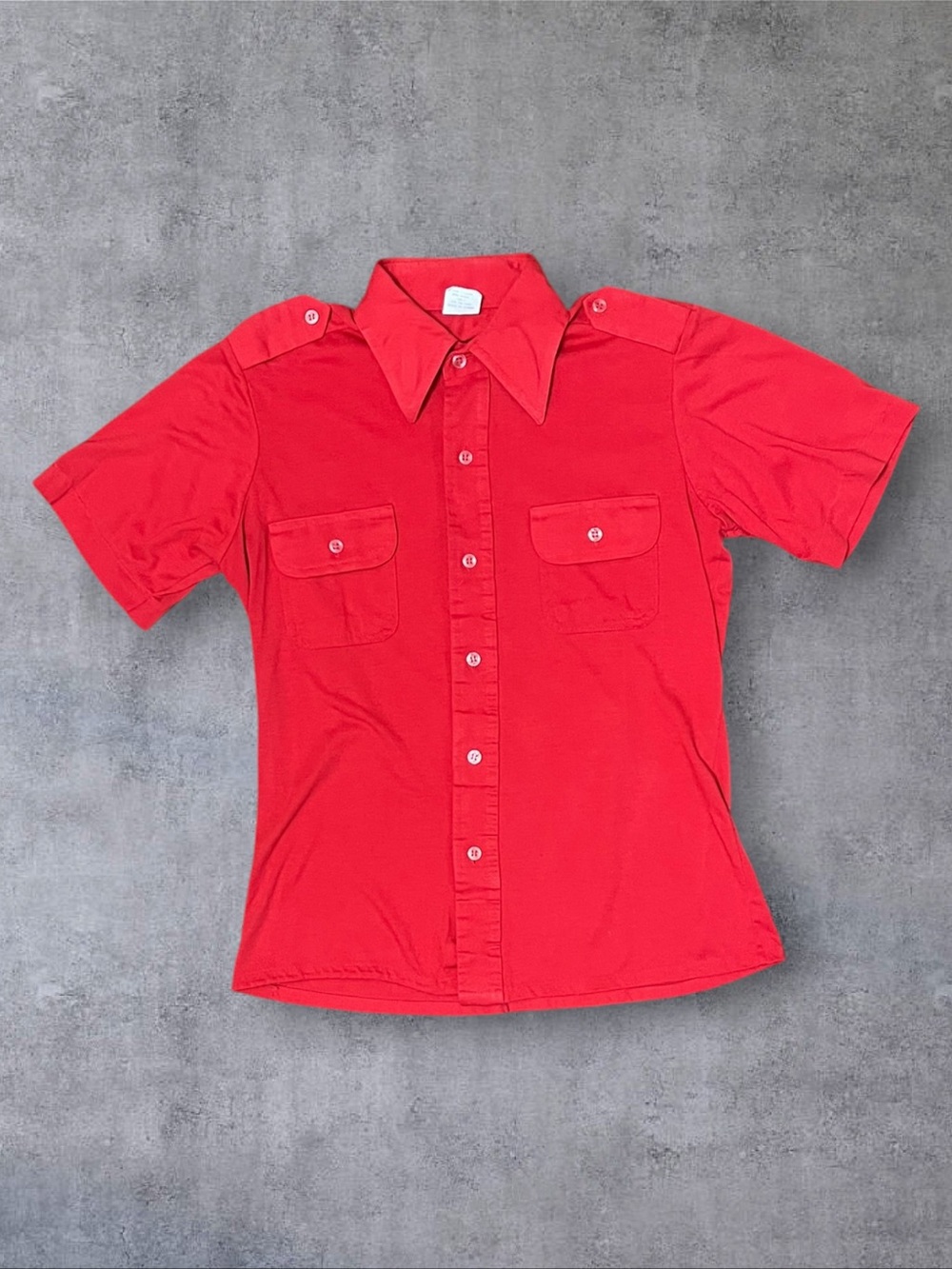 Vintage 80s Sears Boys Sz 16 Red Short Sleeve Button Up
